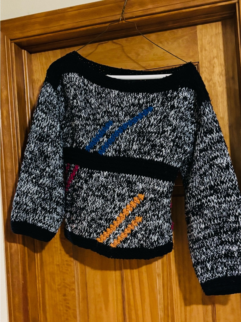 Liz Claiborne Vintage Black & White Marled Women’s Sweater with Color Accent
